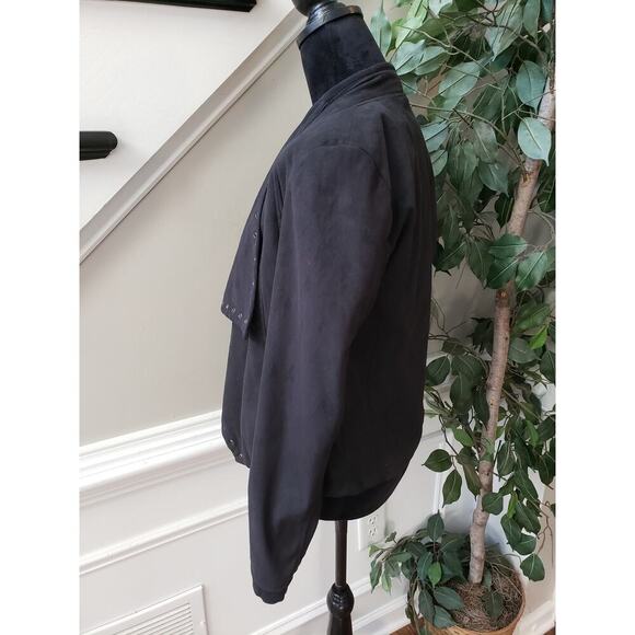 Express Suede Jacket Women Small Black Eyelet Embellished Long Sleeve Open Front - Picture 10 of 12
